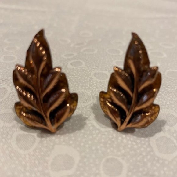 VTG MATISSE RENOIR Copper “Laurel” Leaf Enamel EARRING - Picture 5 of 6